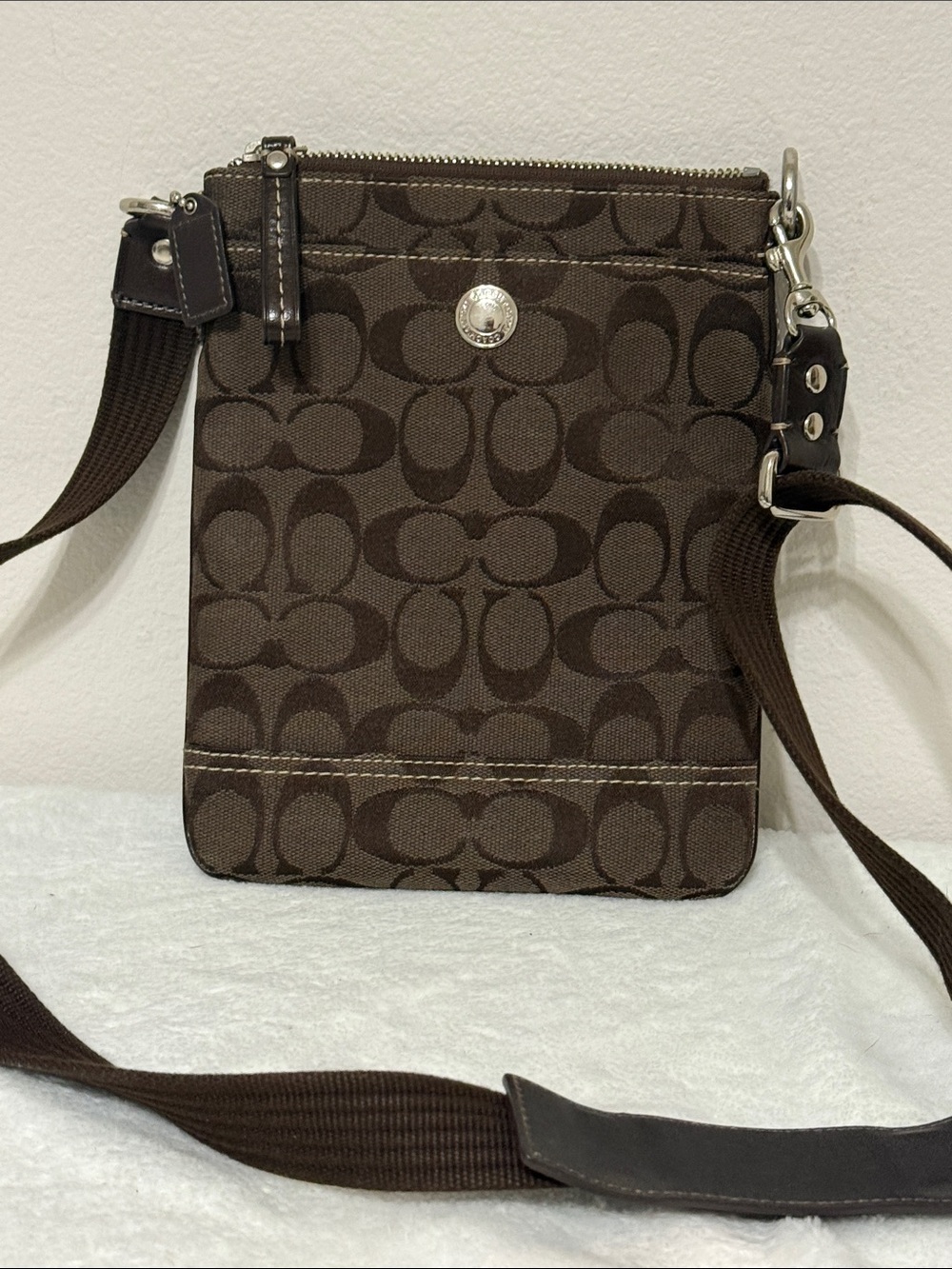 Coach Dark Brown Signature Canvas Crossbody Bag